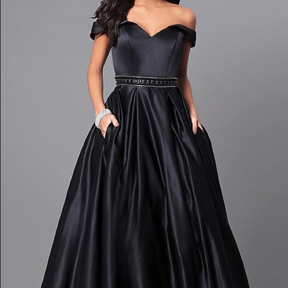 Satin Long Prom Dress w/ Off-the-Shoulder Sleeves